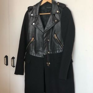 SOLD!! Zara Leather Wool Biker Jacket